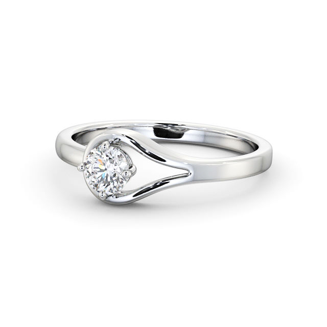 Round Diamond Engagement Ring Platinum Solitaire - Lotus ENRD121_WG_FLAT
