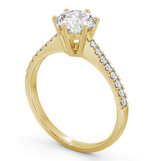 Round Diamond 6 Prong Engagement Ring 18K Yellow Gold Solitaire with Channel Set Side Stones ENRD127S_YG_THUMB1