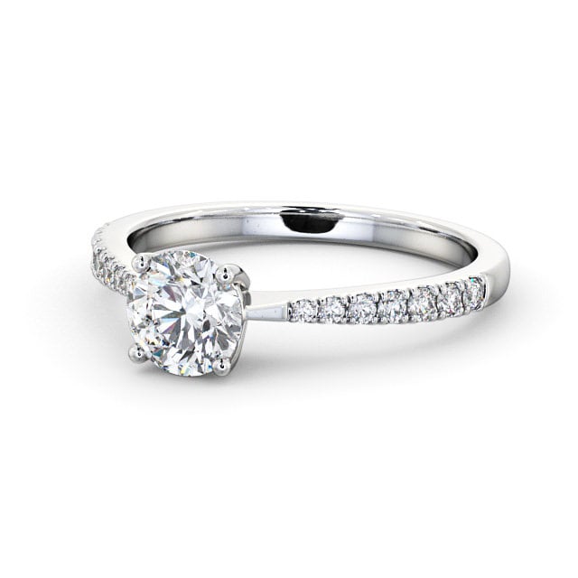 Round Diamond Engagement Ring 18K White Gold Solitaire With Side Stones - Noelle ENRD129S_WG_FLAT