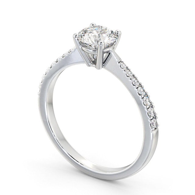 Round Diamond Engagement Ring 18K White Gold Solitaire With Side Stones - Noelle ENRD129S_WG_SIDE