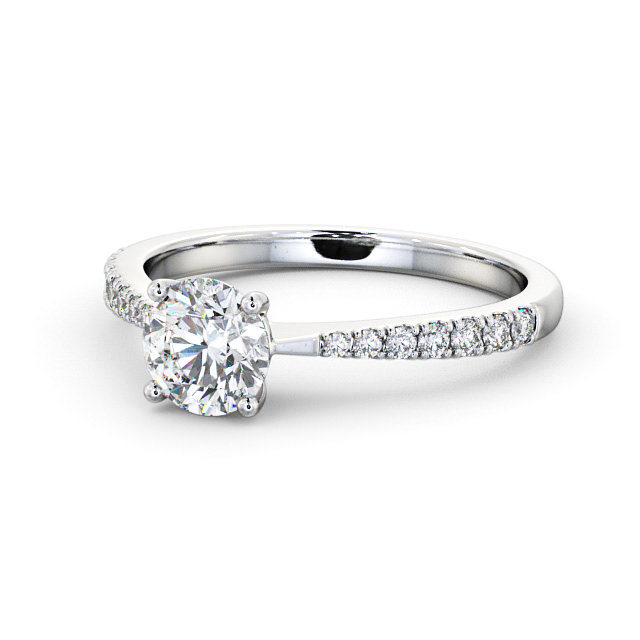Round Diamond Engagement Ring Platinum Solitaire With Side Stones - Pilleth ENRD130S_WG_FLAT