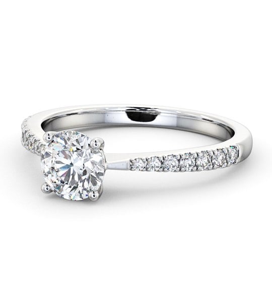 Round Diamond Engagement Ring 18K White Gold Solitaire With Side Stones - Pilleth ENRD130S_WG_THUMB2 