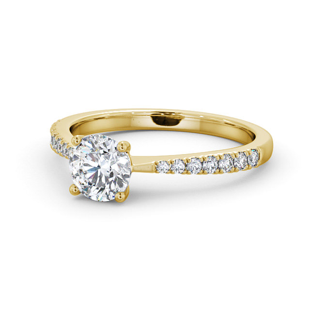 Round Diamond Engagement Ring 18K Yellow Gold Solitaire With Side Stones - Pilleth ENRD130S_YG_FLAT