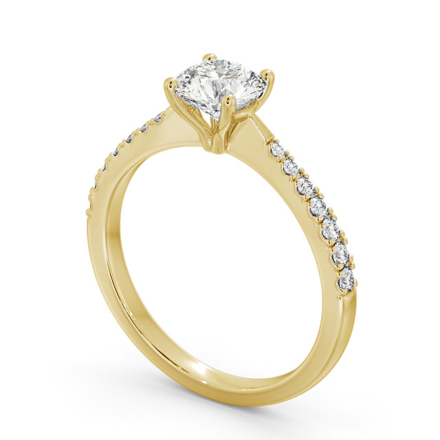 Round Diamond Engagement Ring 18K Yellow Gold Solitaire With Side Stones - Pilleth ENRD130S_YG_SIDE