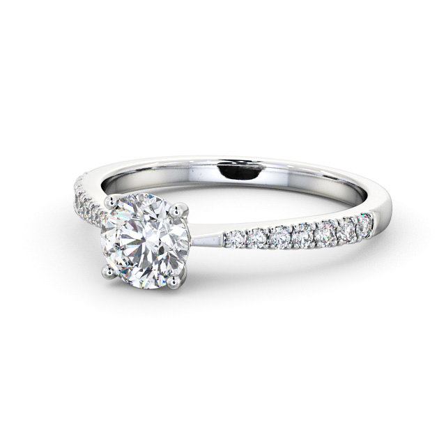 Round Diamond Engagement Ring Platinum Solitaire With Side Stones - Wilton ENRD134S_WG_FLAT