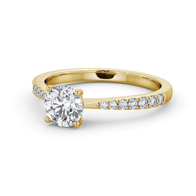 Round Diamond Engagement Ring 18K Yellow Gold Solitaire With Side Stones - Wilton ENRD134S_YG_FLAT