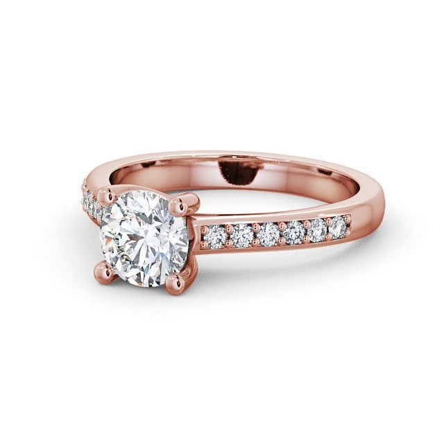 Round Diamond Engagement Ring 9K Rose Gold Solitaire With Side Stones - Alvie ENRD13S_RG_FLAT