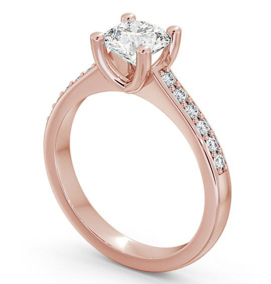 Round Diamond Classic 4 Prong Engagement Ring 18K Rose Gold Solitaire with Channel Set Side Stones ENRD13S_RG_THUMB1