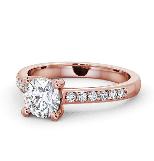  Round Diamond Engagement Ring 9K Rose Gold Solitaire With Side Stones - Alvie ENRD13S_RG_THUMB2 