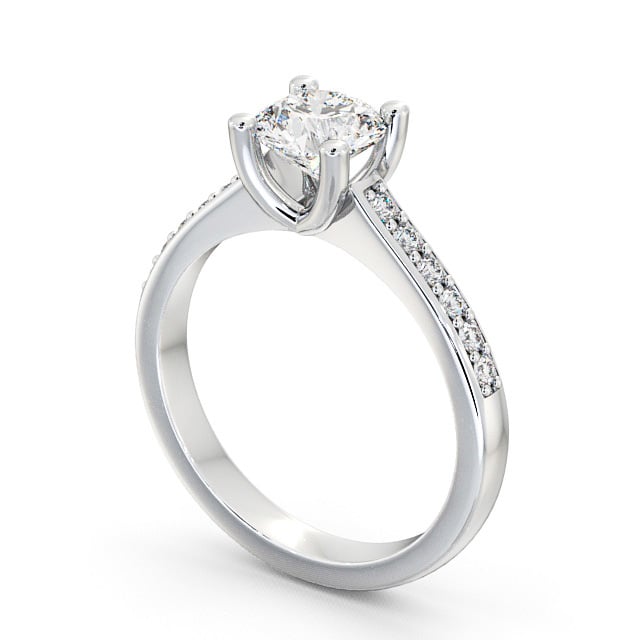Round Diamond Engagement Ring 18K White Gold Solitaire With Side Stones - Alvie ENRD13S_WG_SIDE