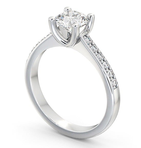 Round Diamond Classic 4 Prong Engagement Ring Platinum Solitaire with Channel Set Side Stones ENRD13S_WG_THUMB1