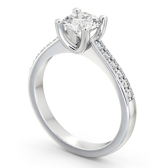 Round Diamond Classic 4 Prong Engagement Ring Palladium Solitaire with Channel Set Side Stones ENRD13S_WG_THUMB1