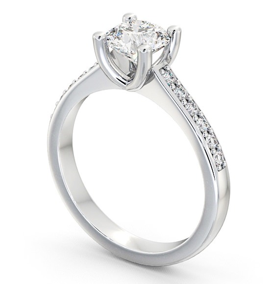 Round Diamond Classic 4 Prong Engagement Ring 9K White Gold Solitaire with Channel Set Side Stones ENRD13S_WG_THUMB1