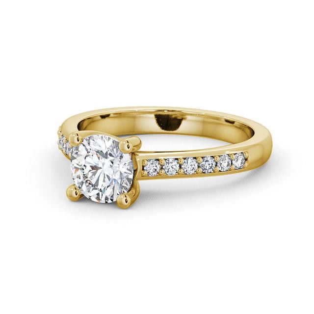 Round Diamond Engagement Ring 9K Yellow Gold Solitaire With Side Stones - Alvie ENRD13S_YG_FLAT