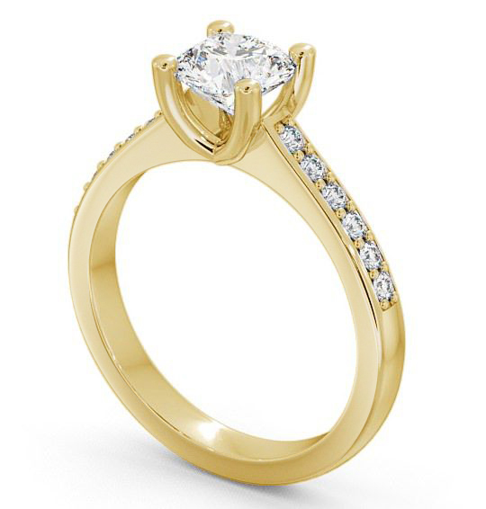 Round Diamond Classic 4 Prong Engagement Ring 18K Yellow Gold Solitaire with Channel Set Side Stones ENRD13S_YG_THUMB1 