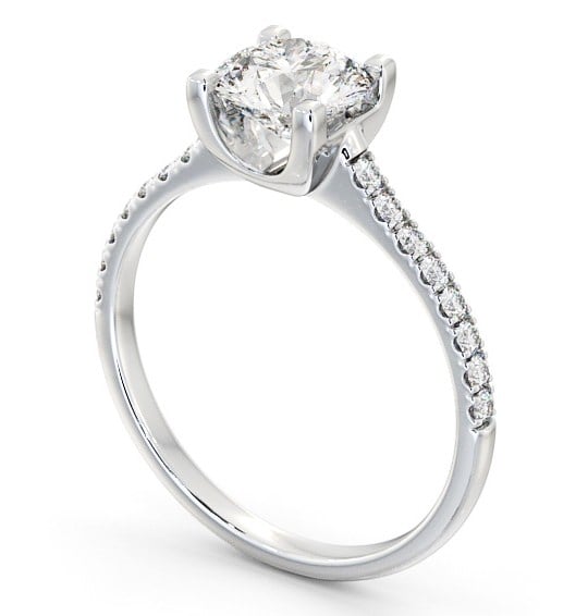 Round Diamond Slender Band Engagement Ring 18K White Gold Solitaire with Channel Set Side Stones ENRD140S_WG_THUMB1 