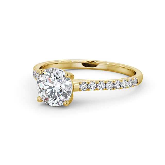 Round Diamond Engagement Ring 18K Yellow Gold Solitaire With Side Stones - Rosabel ENRD142S_YG_FLAT