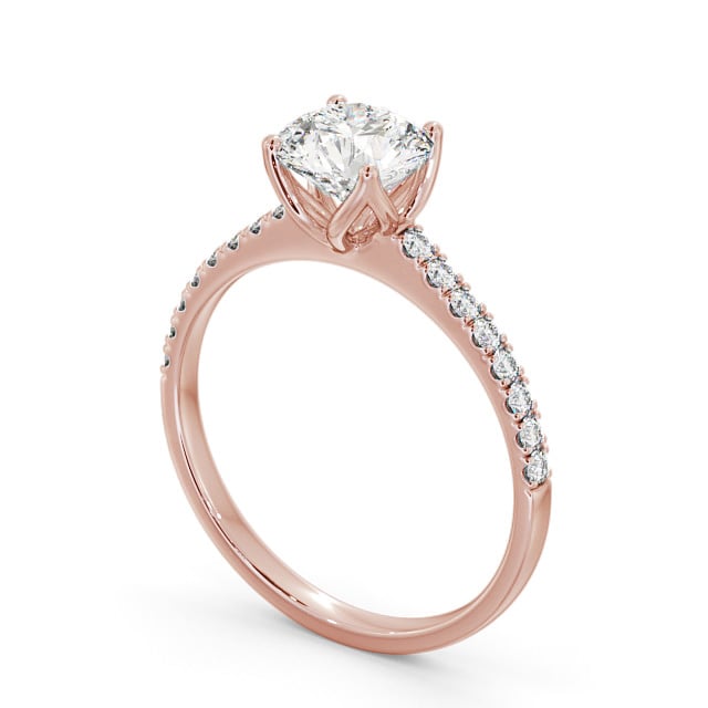 Round Diamond Engagement Ring 18K Rose Gold Solitaire With Side Stones - Fulvia ENRD144S_RG_SIDE