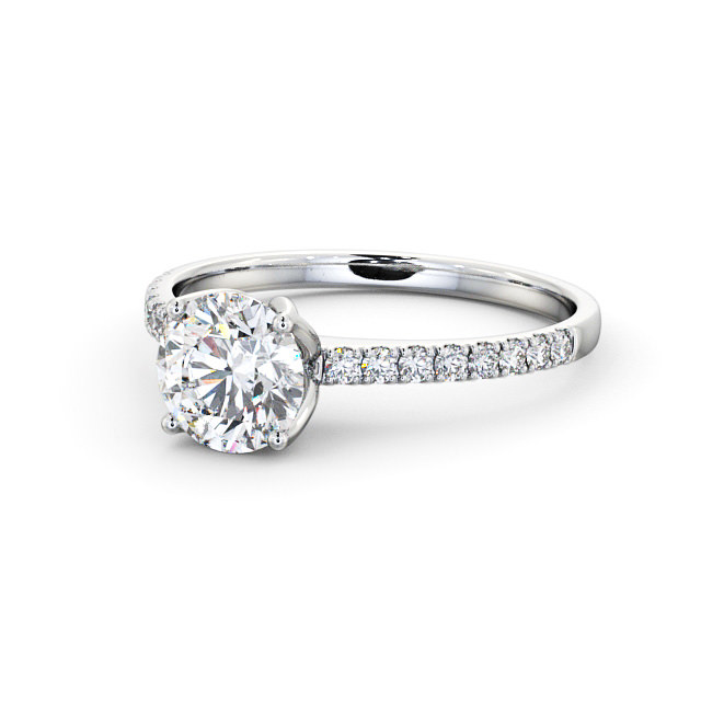 Round Diamond Engagement Ring Palladium Solitaire With Side Stones - Fulvia ENRD144S_WG_FLAT