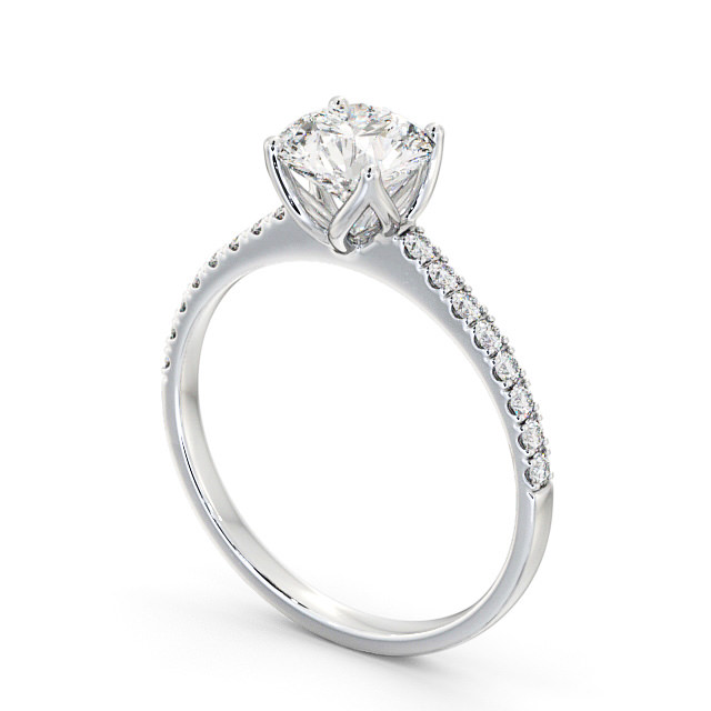 Round Diamond Engagement Ring Platinum Solitaire With Side Stones - Fulvia ENRD144S_WG_SIDE