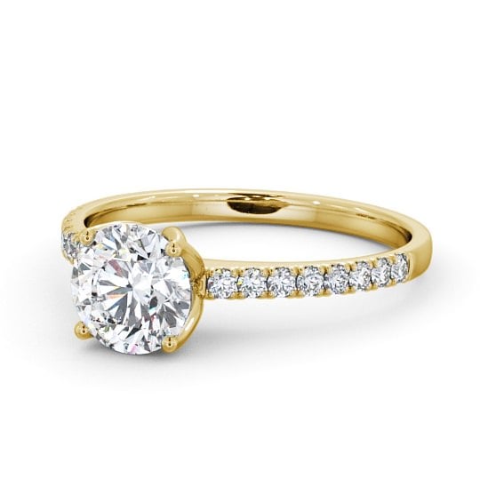 Round Diamond Elegant Style Engagement Ring 18K Yellow Gold Solitaire with Channel Set Side Stones ENRD144S_YG_THUMB2 