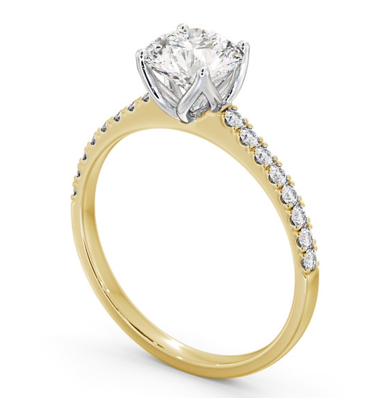 Round Diamond Elegant Style Engagement Ring 18K Yellow and White Gold Solitaire with Channel Set Side Stones ENRD144S_YWG_THUMB1 