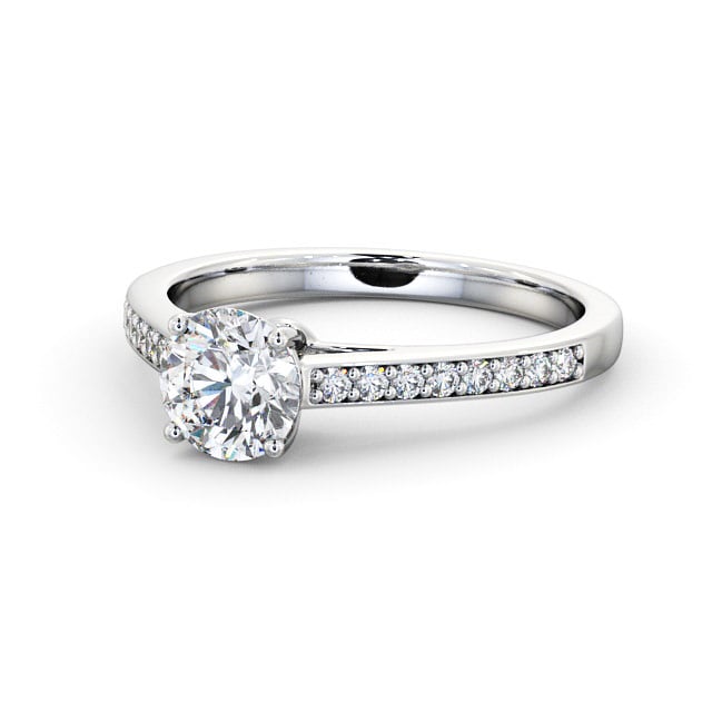 Round Diamond Engagement Ring 18K White Gold Solitaire With Side Stones - Caterina ENRD145S_WG_FLAT