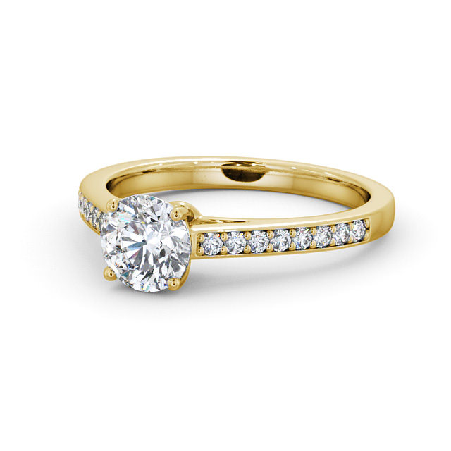 Round Diamond Engagement Ring 18K Yellow Gold Solitaire With Side Stones - Caterina ENRD145S_YG_FLAT