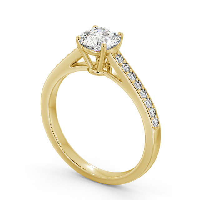Round Diamond Engagement Ring 18K Yellow Gold Solitaire With Side Stones - Caterina ENRD145S_YG_SIDE