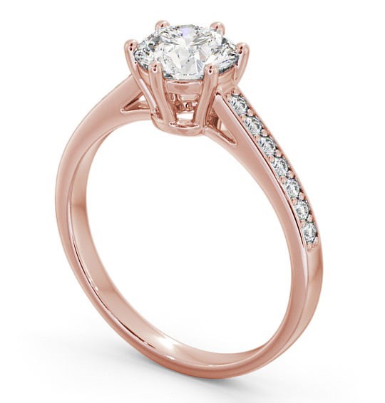 Round Diamond 6 Prong Engagement Ring 9K Rose Gold Solitaire with Channel Set Side Stones ENRD146S_RG_THUMB1