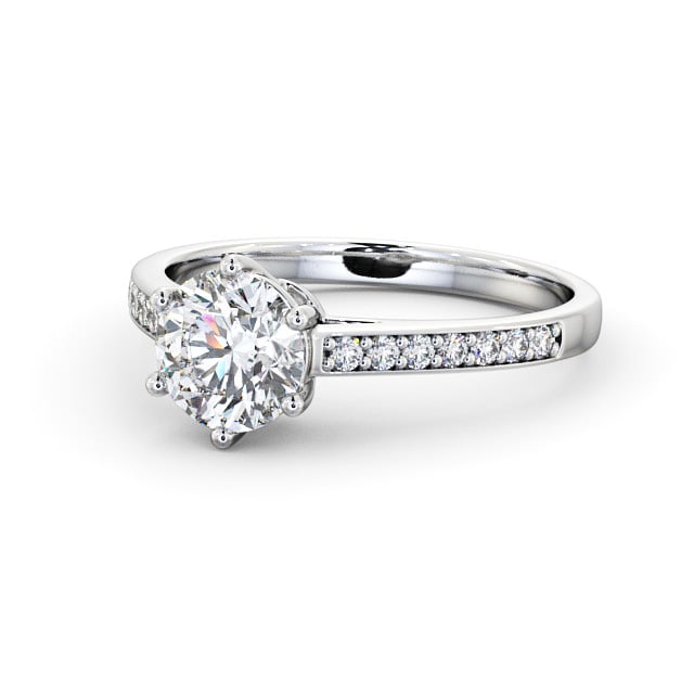 Round Diamond Engagement Ring Palladium Solitaire With Side Stones - Frances ENRD146S_WG_FLAT