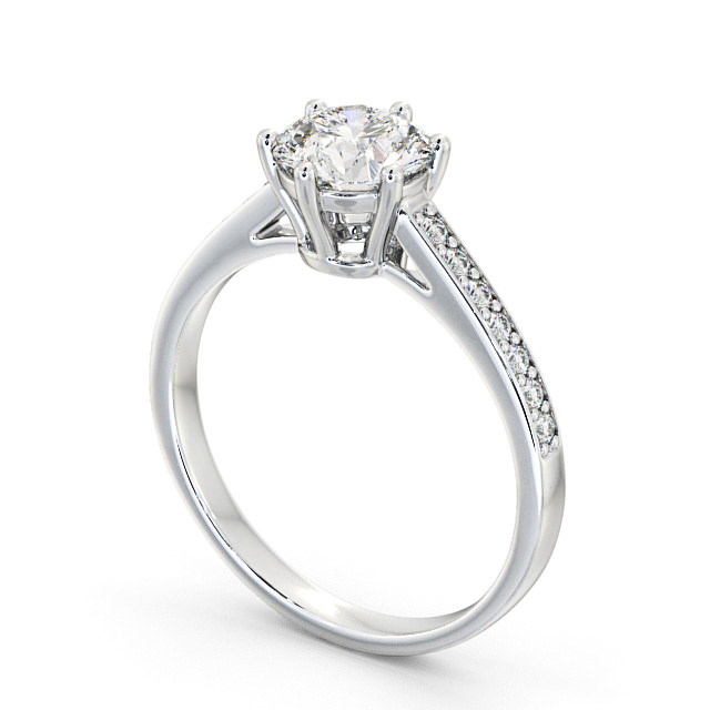 Round Diamond Engagement Ring 18K White Gold Solitaire With Side Stones - Frances ENRD146S_WG_SIDE