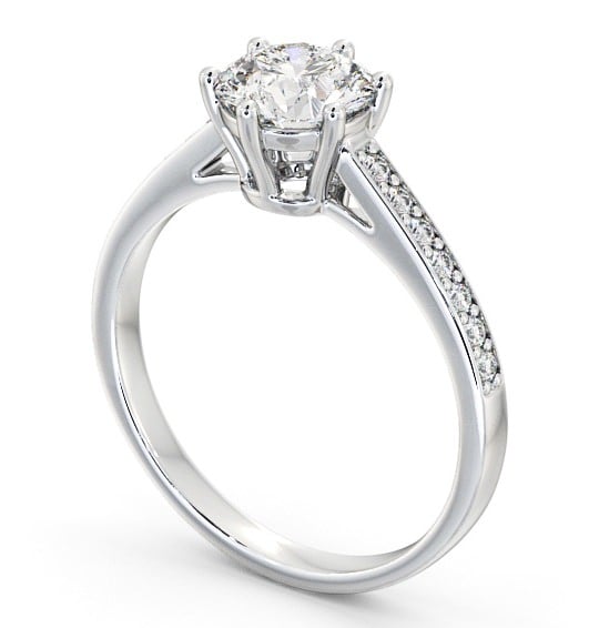 Round Diamond 6 Prong Engagement Ring 9K White Gold Solitaire with Channel Set Side Stones ENRD146S_WG_THUMB1