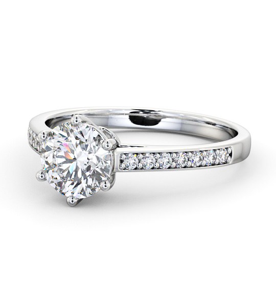  Round Diamond Engagement Ring 18K White Gold Solitaire With Side Stones - Frances ENRD146S_WG_THUMB2 
