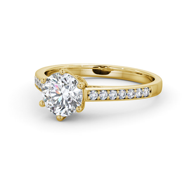Round Diamond Engagement Ring 18K Yellow Gold Solitaire With Side Stones - Frances ENRD146S_YG_FLAT