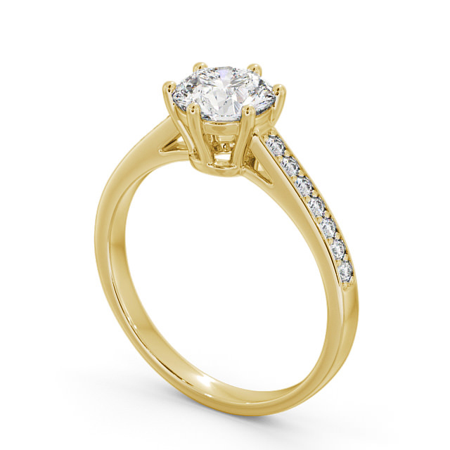 Round Diamond Engagement Ring 18K Yellow Gold Solitaire With Side Stones - Frances ENRD146S_YG_SIDE