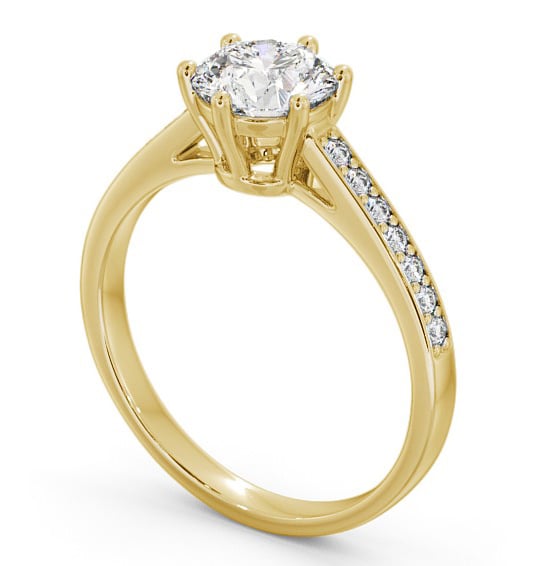Round Diamond 6 Prong Engagement Ring 18K Yellow Gold Solitaire with Channel Set Side Stones ENRD146S_YG_THUMB1