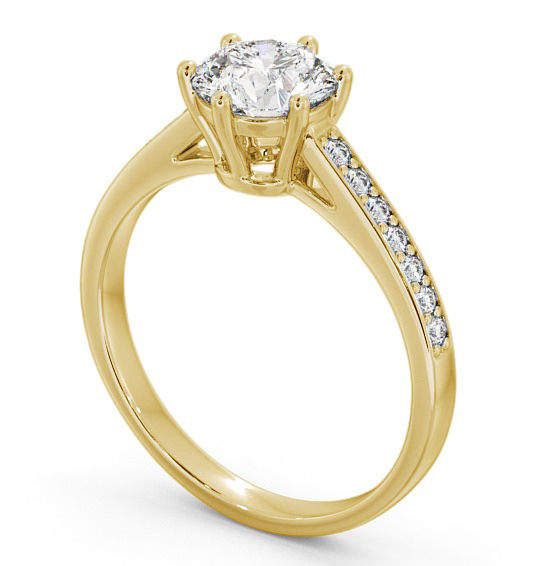 Round Diamond 6 Prong Engagement Ring 9K Yellow Gold Solitaire with Channel Set Side Stones ENRD146S_YG_THUMB1 