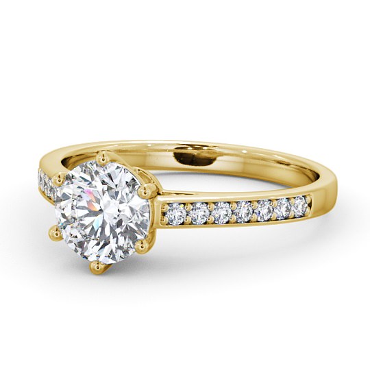  Round Diamond Engagement Ring 9K Yellow Gold Solitaire With Side Stones - Frances ENRD146S_YG_THUMB2 