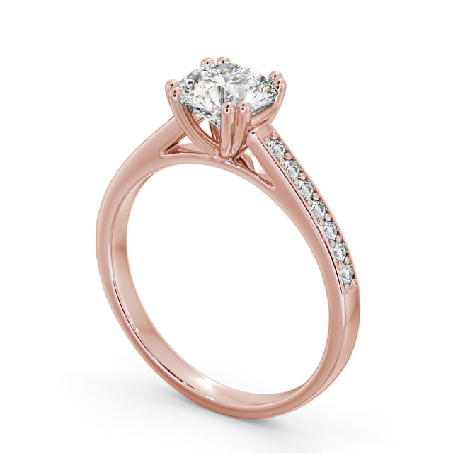 Round Diamond Engagement Ring 18K Rose Gold Solitaire With Side Stones - Kensey ENRD148S_RG_SIDE