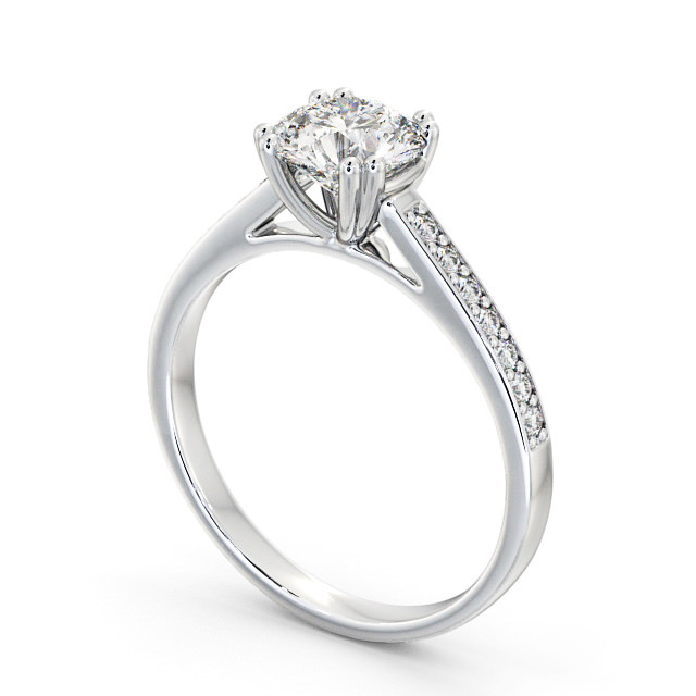 Round Diamond Engagement Ring Platinum Solitaire With Side Stones - Kensey ENRD148S_WG_SIDE