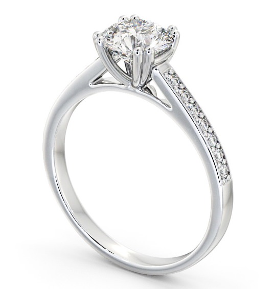 Round Diamond Engagement Ring 18K White Gold Solitaire With Side Stones - Kensey ENRD148S_WG_THUMB1