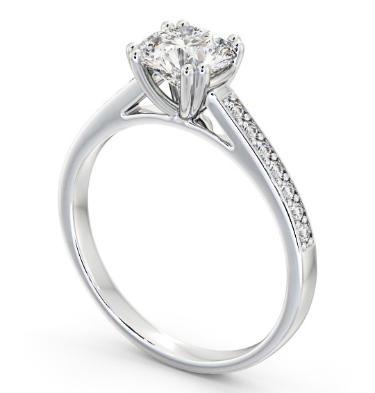 Round Diamond 8 Prong Engagement Ring 18K White Gold Solitaire with Channel Set Side Stones ENRD148S_WG_THUMB1