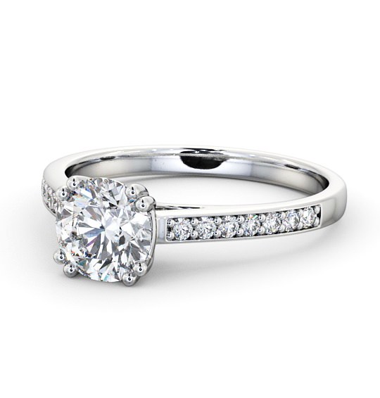  Round Diamond Engagement Ring Platinum Solitaire With Side Stones - Kensey ENRD148S_WG_THUMB2 