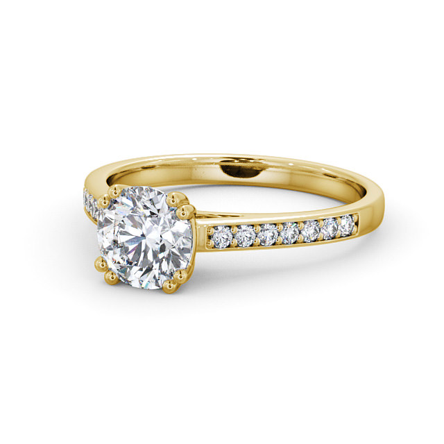Round Diamond Engagement Ring 9K Yellow Gold Solitaire With Side Stones - Kensey ENRD148S_YG_FLAT