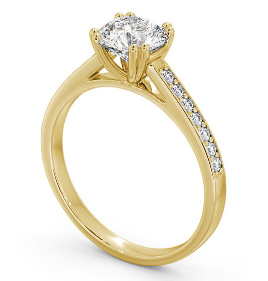 Round Diamond 8 Prong Engagement Ring 18K Yellow Gold Solitaire with Channel Set Side Stones ENRD148S_YG_THUMB1