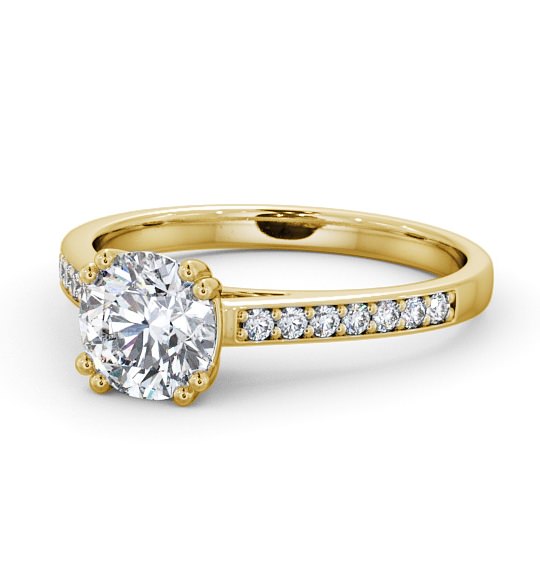 Round Diamond Engagement Ring 9K Yellow Gold Solitaire With Side Stones - Kensey ENRD148S_YG_THUMB2 