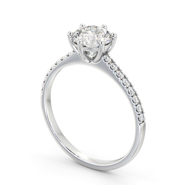 Round Diamond Engagement Ring 18K White Gold Solitaire With Side Stones - Malika ENRD149S_WG_SIDE