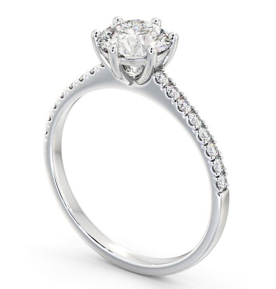 Round Diamond 6 Prong Engagement Ring 18K White Gold Solitaire with Channel Set Side Stones ENRD149S_WG_THUMB1 