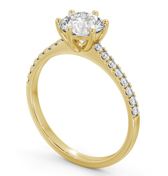 Round Diamond 6 Prong Engagement Ring 18K Yellow Gold Solitaire with Channel Set Side Stones ENRD149S_YG_THUMB1